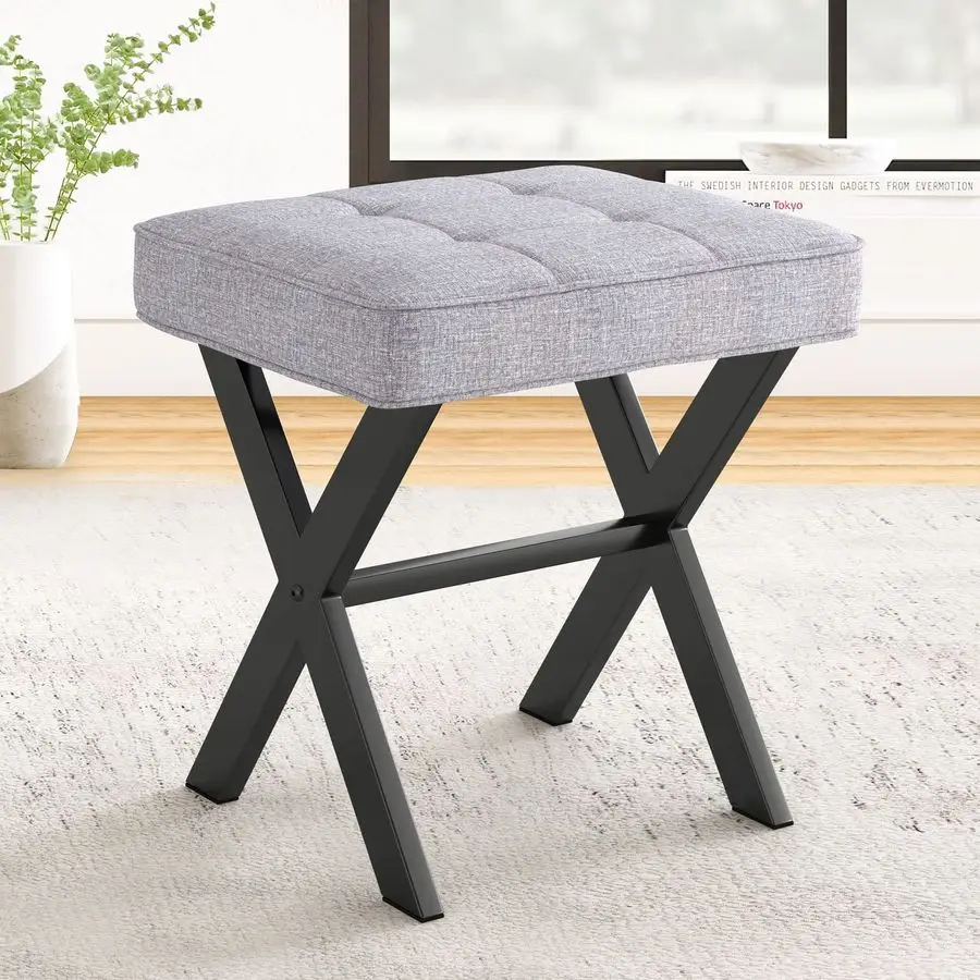 Vanity Stool Square Linen Makeup Seat With Metal X Legs, Small Ottoman Chair for Makeup Room, Living Room, Bathroom Modern Padd
Vanity Stool Square Linen Makeup Seat With Metal X Legs, Small Ottoman Chair for Makeup Room, Living Room, Bathroom Modern Padd
