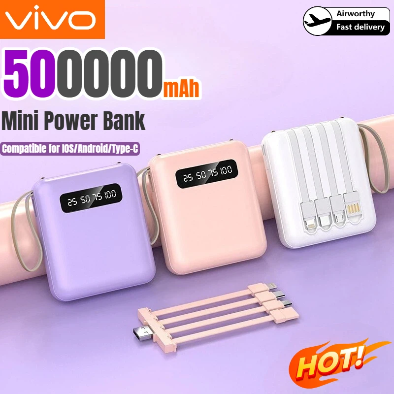 Мини-банк питания VIVO 500000 мАч, встроенный 4 кабеля, портативный внешний аккумулятор с быстрой зарядкой и цифровым дисплеем для IOS/Android
Мини-банк питания VIVO 500000 мАч, встроенный 4 кабеля, портативный внешний аккумулятор с быстрой зарядкой и цифровым дисплеем для IOS/Android