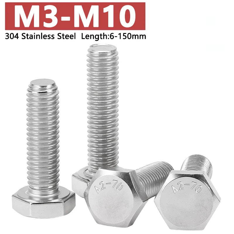 304 Stainless Steel Hexagon Head Bolt M3 M4 M5 M6 M8 M10 Full Thread External Hex Hexagon Head Screws Length 6-150mm DIN933
304 Stainless Steel Hexagon Head Bolt M3 M4 M5 M6 M8 M10 Full Thread External Hex Hexagon Head Screws Length 6-150mm DIN933