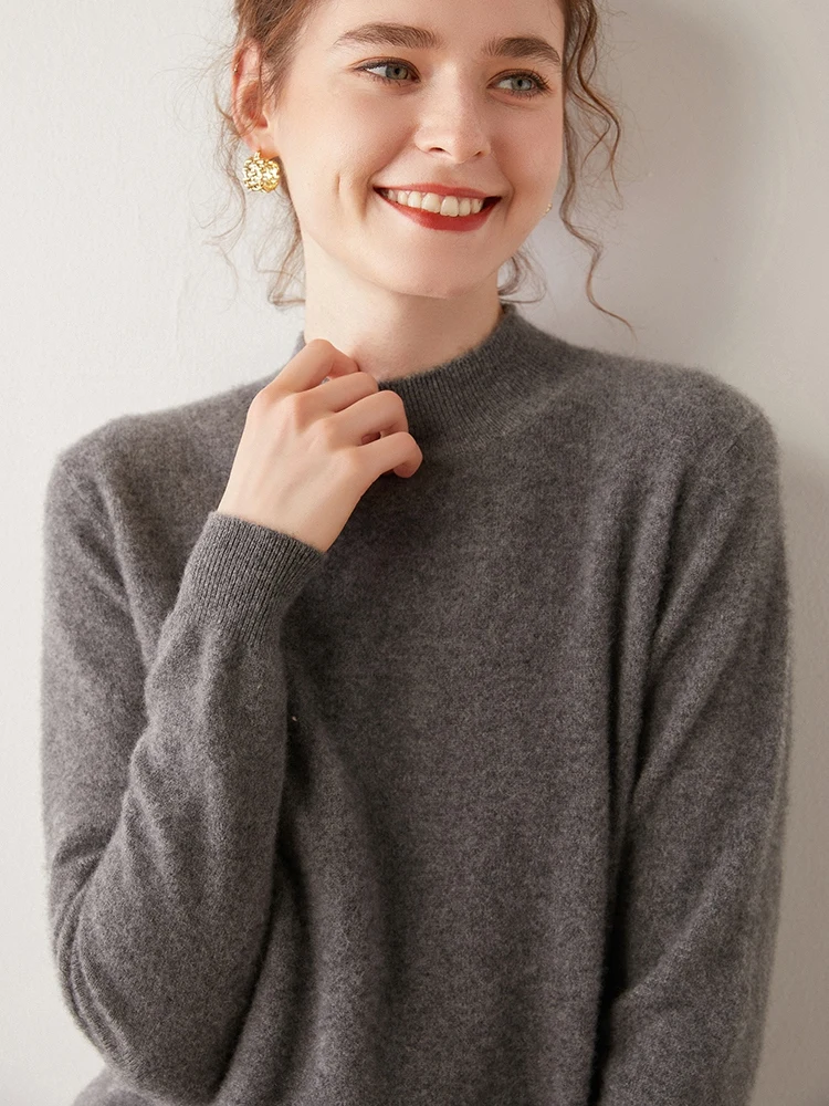 New Chic Women's 100% Cashmere Sweater Autumn Winter Basic Mock Neck Pullover Soft Warm Cashmere Knitwear Quality Jumpers Tops
New Chic Women's 100% Cashmere Sweater Autumn Winter Basic Mock Neck Pullover Soft Warm Cashmere Knitwear Quality Jumpers Tops