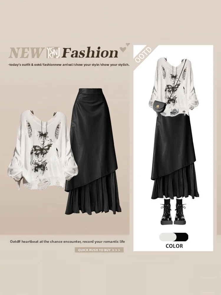 Loose round Neck Knitted Top with Hole Design White Leather High Waist Skirt Two Piece Set Spring Summer Fashion Women's...
Loose round Neck Knitted Top with Hole Design White Leather High Waist Skirt Two Piece Set Spring Summer Fashion Women's...