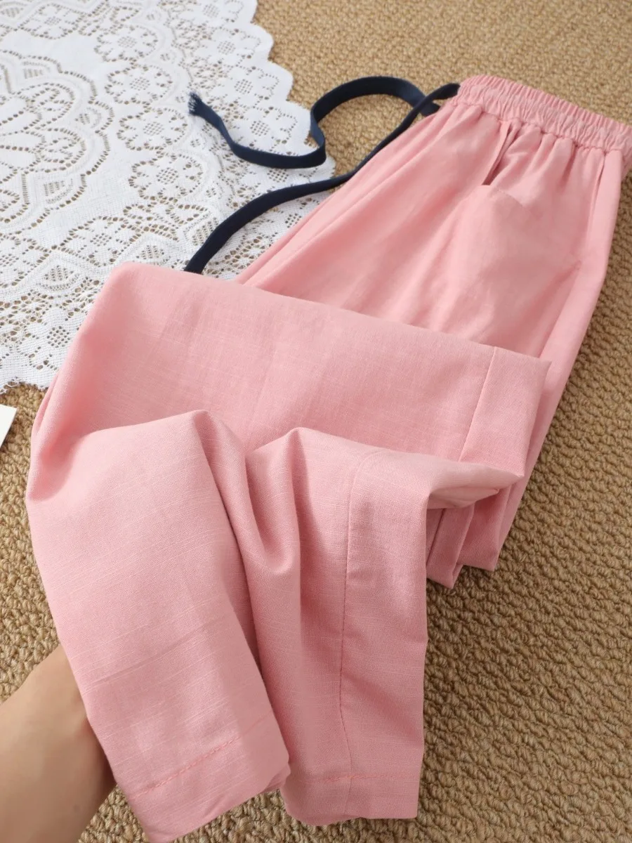 Pink Cotton Linen Wide Leg Casual Pants Women's High Waist Summer Loose Fit Trousers Thinming Cool Straight Tube Long Pants
Pink Cotton Linen Wide Leg Casual Pants Women's High Waist Summer Loose Fit Trousers Thinming Cool Straight Tube Long Pants