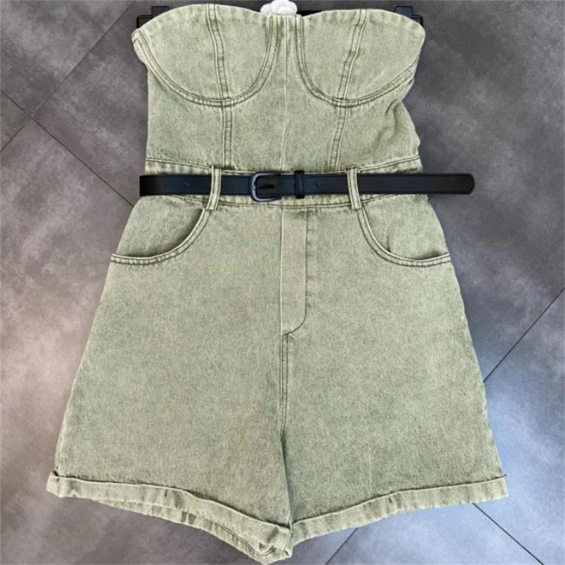 Summer 2022 Patchwork Belted Casual short jeans Women's Pants Denim Tube Top Rompers
Summer 2022 Patchwork Belted Casual short jeans Women's Pants Denim Tube Top Rompers