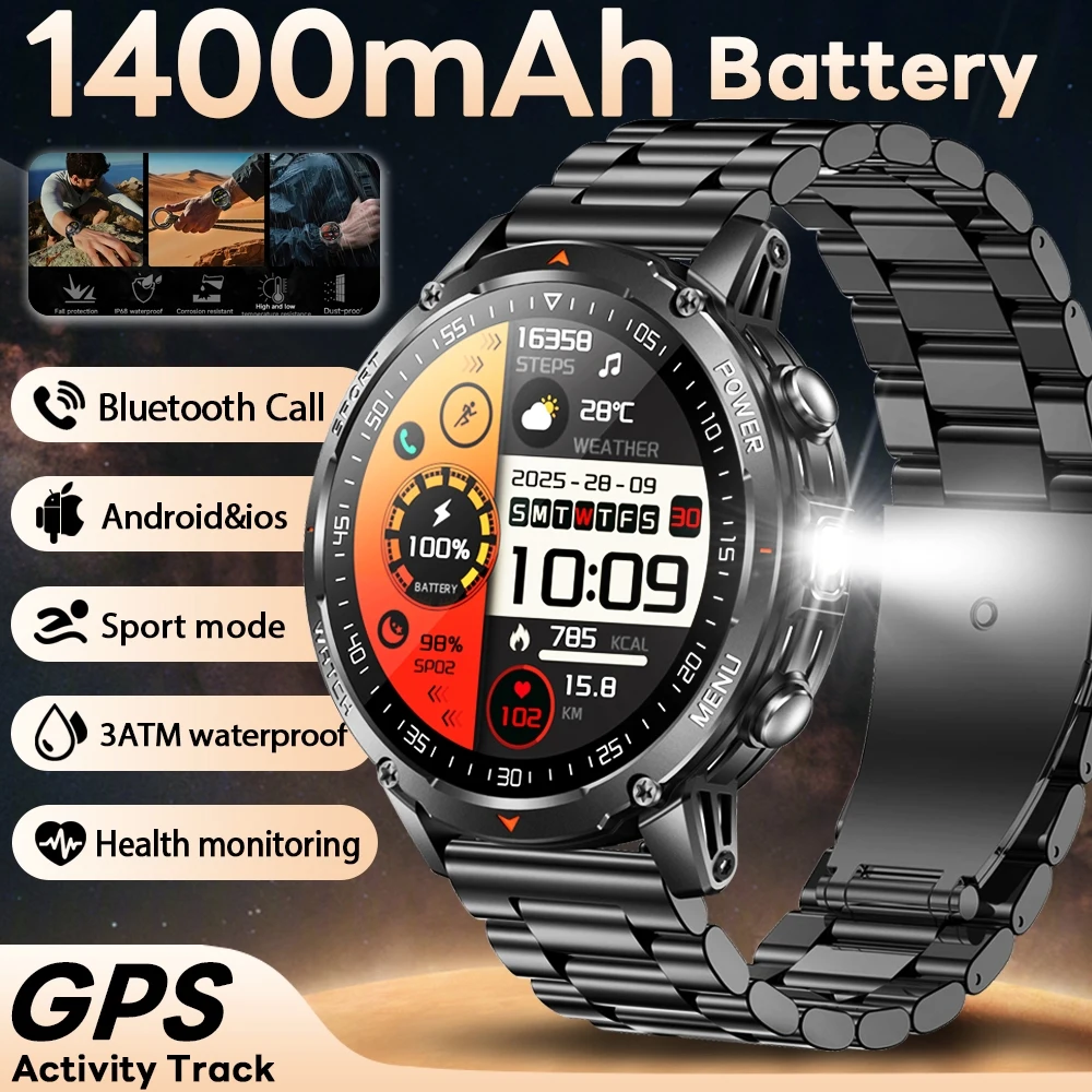 2026 New 1400mAh Battery Outdoor Sports Smart Watch Men LED Flashlight Fitness Tracker Bluetooth Call IP68 Waterproof Smartwatch
2026 New 1400mAh Battery Outdoor Sports Smart Watch Men LED Flashlight Fitness Tracker Bluetooth Call IP68 Waterproof Smartwatch