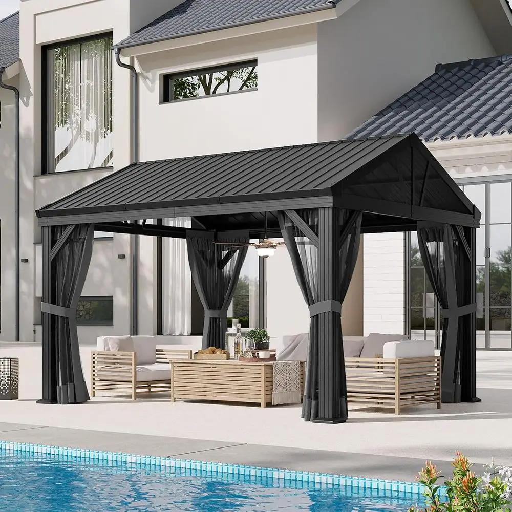 10' X 12' Hardtop Gazebo, Outdoor Gazebo with Galvanized Steel Gable Roo , Patio Permanent Metal Pavilion with Netting, or Garde
10' X 12' Hardtop Gazebo, Outdoor Gazebo with Galvanized Steel Gable Roo , Patio Permanent Metal Pavilion with Netting, or Garde