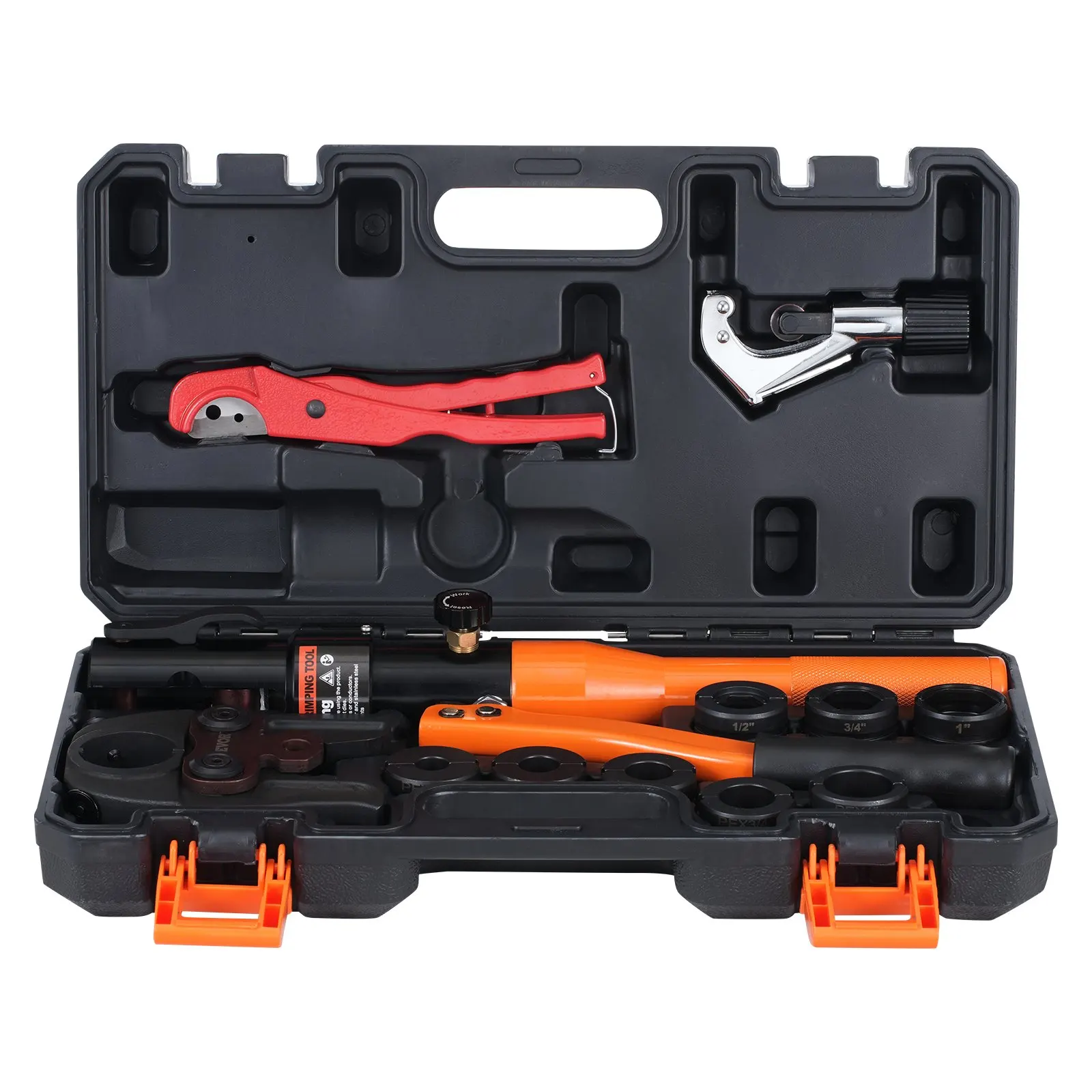 Copper Pipe Crimping Tool, Hydraulic Driven Press Tool With 1/2", 3/4", 1" Jaws For Copper Pipe And 3/8", 1/2", 5/8", 3/4", 1"
Copper Pipe Crimping Tool, Hydraulic Driven Press Tool With 1/2", 3/4", 1" Jaws For Copper Pipe And 3/8", 1/2", 5/8", 3/4", 1"
