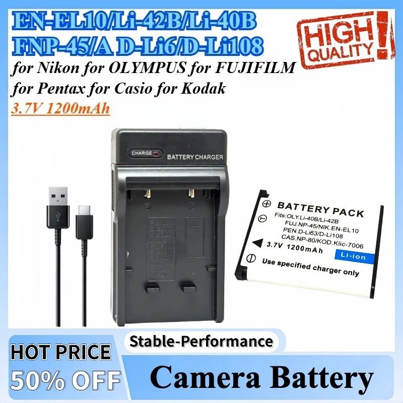 EN-EL10 Li-42B Li-40B FNP-45 A D-Li63 D-Li108 CNP-80 KLIC-7006 Battery Charger for Nikon for OLYMPUS for FUJIFILM for Pentax
EN-EL10 Li-42B Li-40B FNP-45 A D-Li63 D-Li108 CNP-80 KLIC-7006 Battery Charger for Nikon for OLYMPUS for FUJIFILM for Pentax