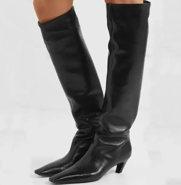 Black Leather Square Toe Knee High Boots Woman Fashion 4 cm Kitten Med Heels Slip On High Top Long Knight Boots Lady Size 43
Black Leather Square Toe Knee High Boots Woman Fashion 4 cm Kitten Med Heels Slip On High Top Long Knight Boots Lady Size 43