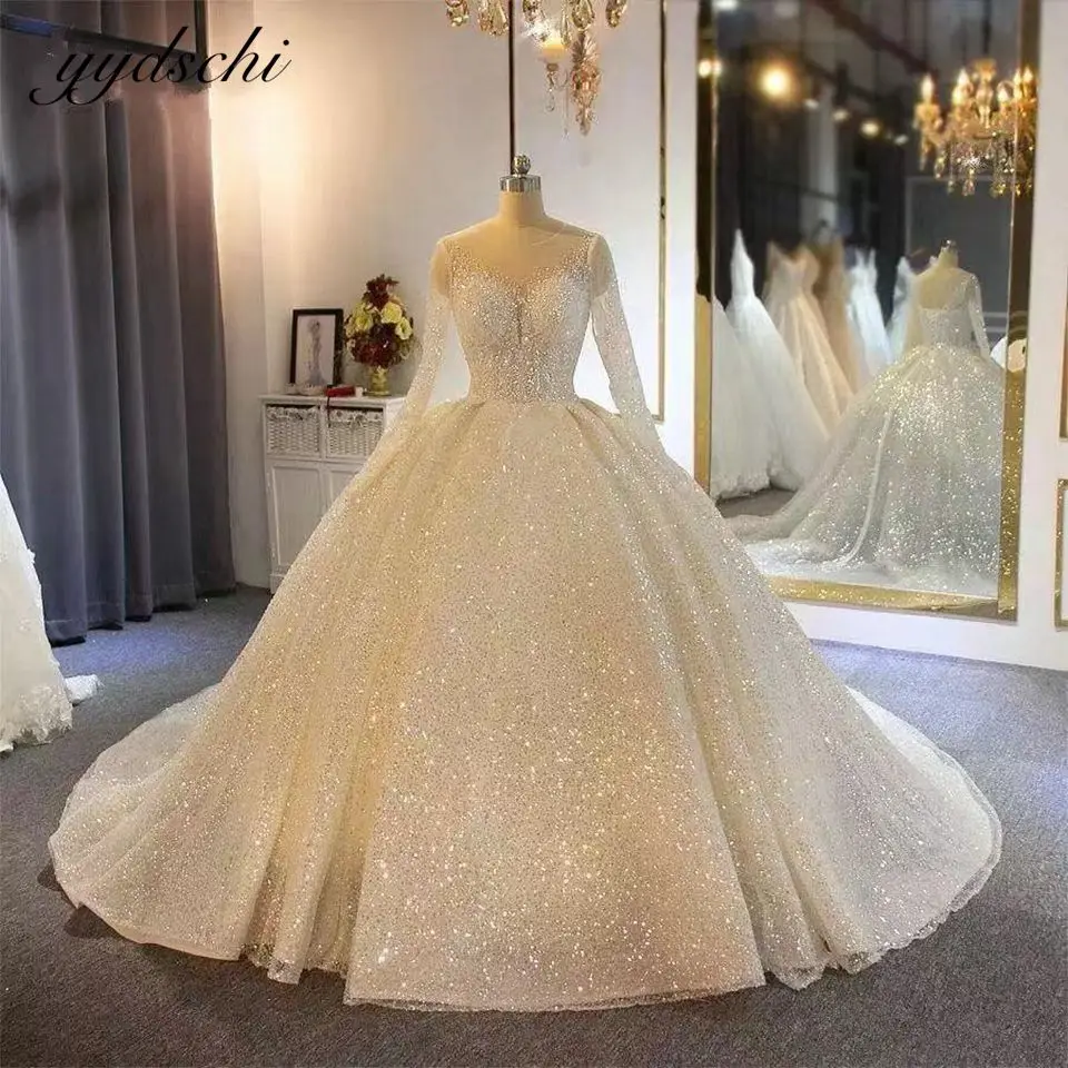 Glitter Long Sleeves Wedding Dresses O-Neck Luxury A-Line Sequins Bridal Gown Princess Long Train Formal Party Gown 2025 Wedding
Glitter Long Sleeves Wedding Dresses O-Neck Luxury A-Line Sequins Bridal Gown Princess Long Train Formal Party Gown 2025 Wedding