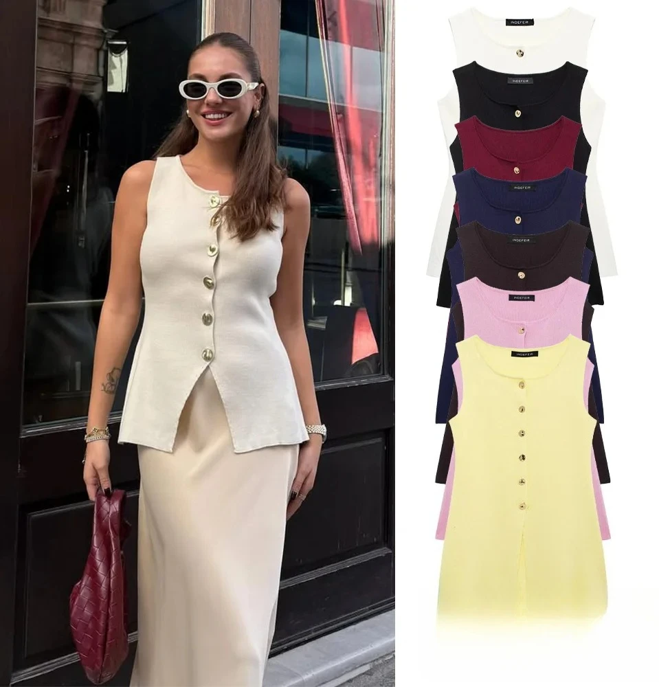 KONDALA женский вязаный жилет с круглым вырезом и пуговицами, жилет с маслом, желтый, розовый и т. д., новинка 2025 года, весна-лето, осень, элегантный праздничный повседневный жилет
KONDALA женский вязаный жилет с круглым вырезом и пуговицами, жилет с маслом, желтый, розовый и т. д., новинка 2025 года, весна-лето, осень, элегантный праздничный повседневный жилет