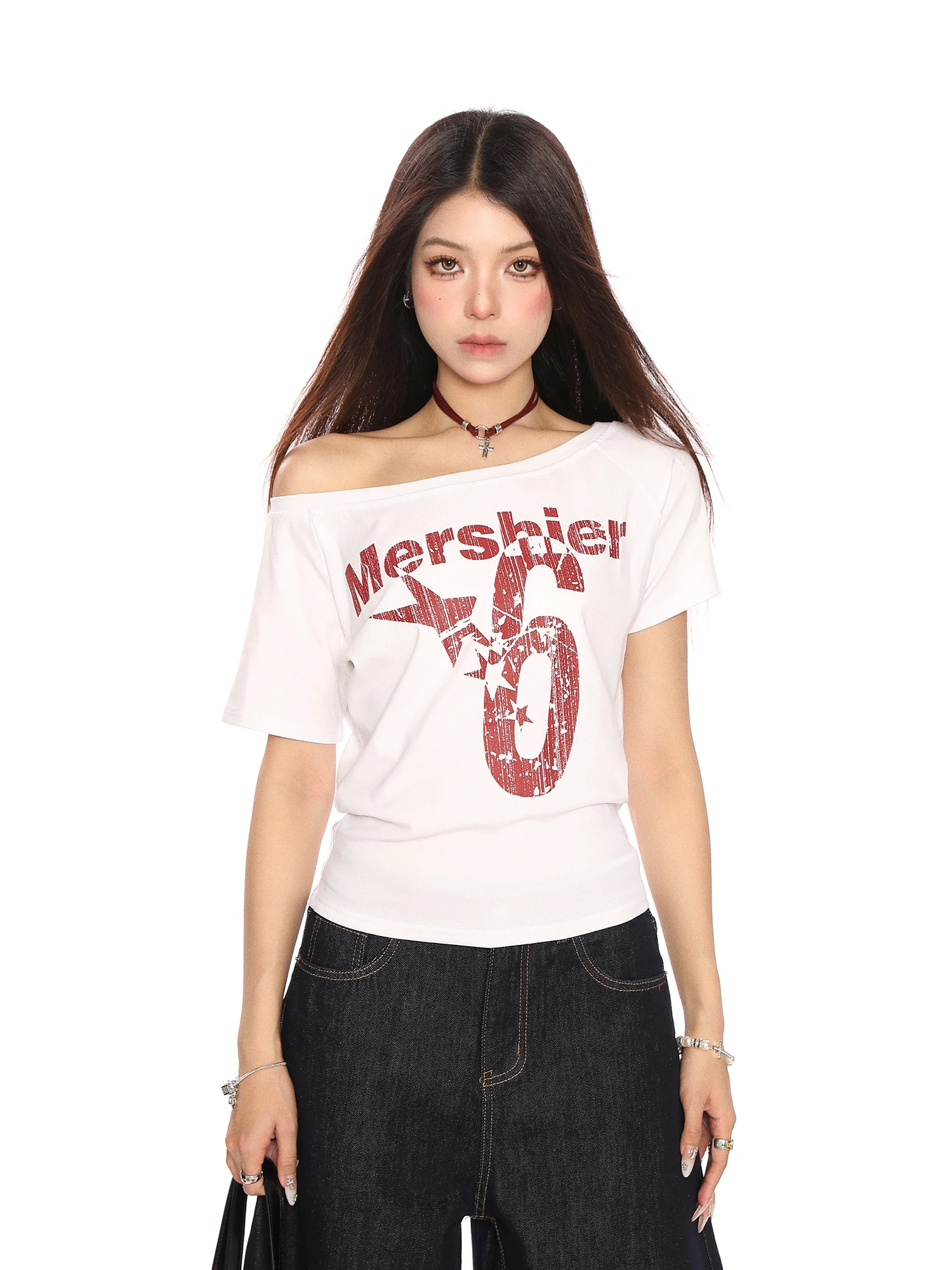 High Quality Hot Selling Wholesale Slanted Shoulder Letter Printed Short Sleeved T-shirt Women's Slim Fit Slimming Short Top Y2k
High Quality Hot Selling Wholesale Slanted Shoulder Letter Printed Short Sleeved T-shirt Women's Slim Fit Slimming Short Top Y2k