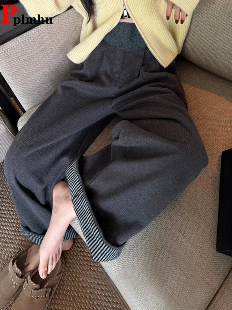 Winter Vintage Woolen Striped Cuffed Pants Korea Thick Women Baggy Spodnie High Waist Wide Leg Ankle Length Casual Pantalones
Winter Vintage Woolen Striped Cuffed Pants Korea Thick Women Baggy Spodnie High Waist Wide Leg Ankle Length Casual Pantalones