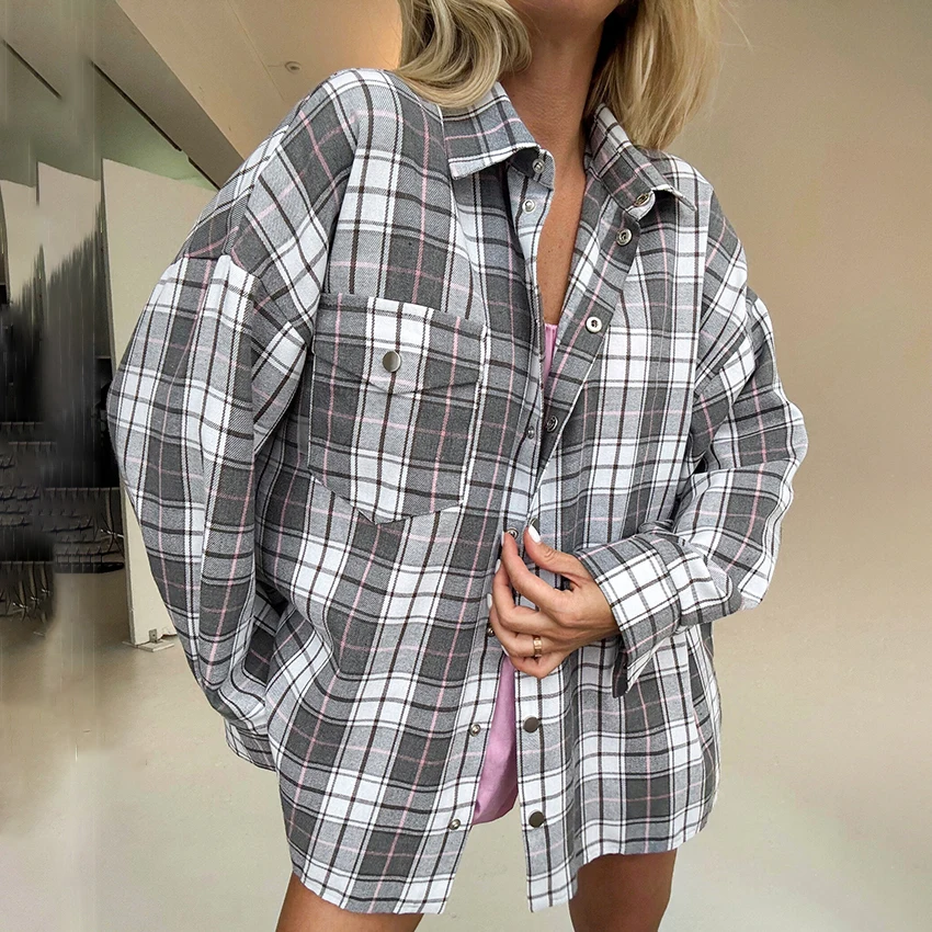 Linad Office Check Shirt Sleeve Blouse Woman Street Chic Single-Breasted Tops Women Vintage Lapel Shirts With Pocket 2025 Autumn
Linad Office Check Shirt Sleeve Blouse Woman Street Chic Single-Breasted Tops Women Vintage Lapel Shirts With Pocket 2025 Autumn