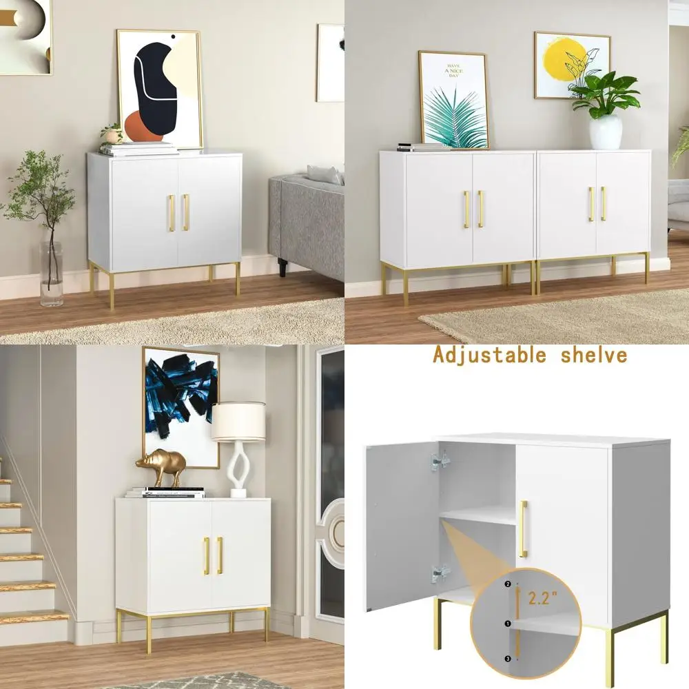 Modern Sideboard Cabinet with Adjustable Shelves, White and Gold Finish for Living Room, Kitchen, or Hallway, Set of 2
Modern Sideboard Cabinet with Adjustable Shelves, White and Gold Finish for Living Room, Kitchen, or Hallway, Set of 2