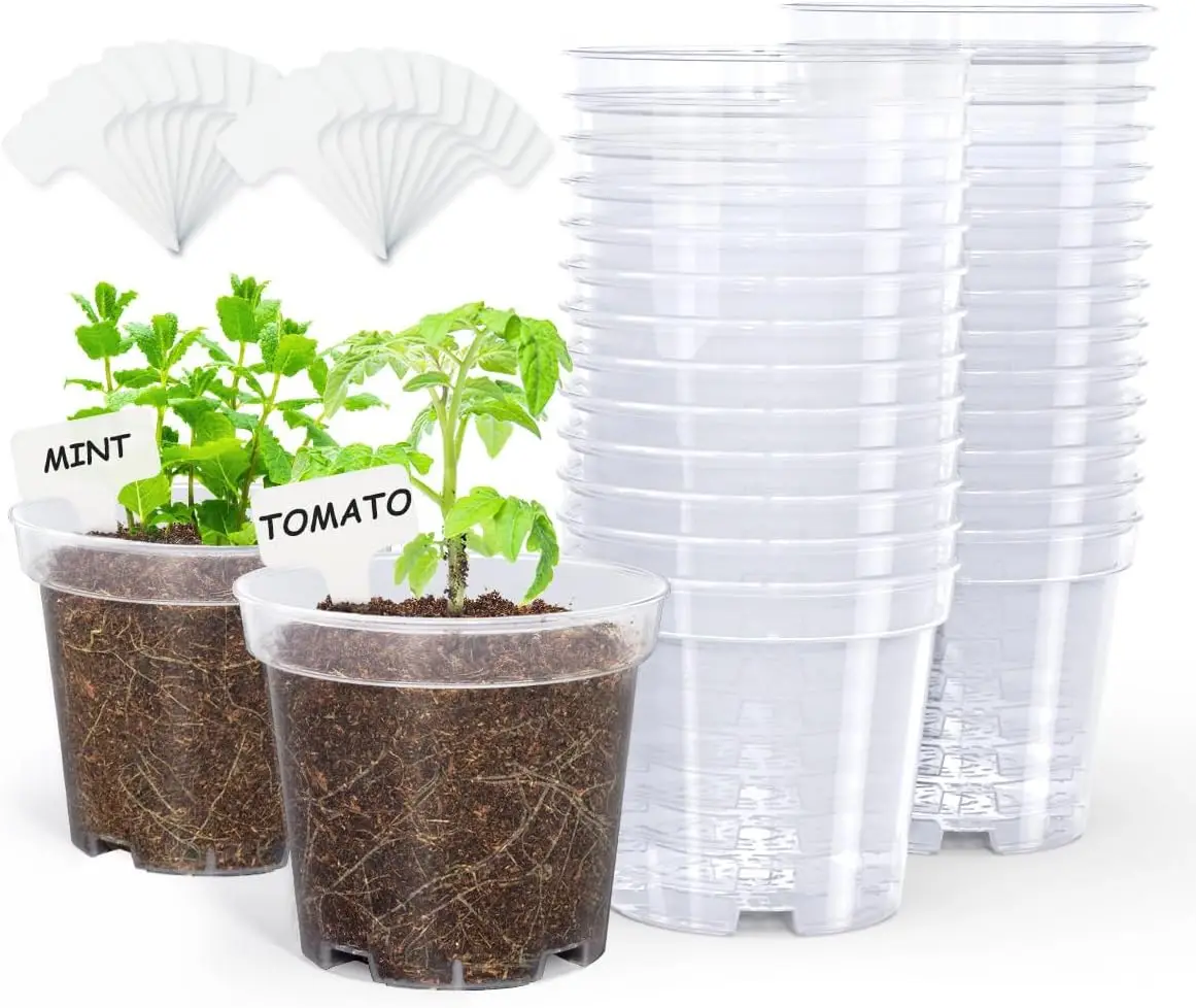 Clear Nursery Pots for Plants, 4 Inch Plastic Seedling with Drainage Holes, 30 Pack
Clear Nursery Pots for Plants, 4 Inch Plastic Seedling with Drainage Holes, 30 Pack