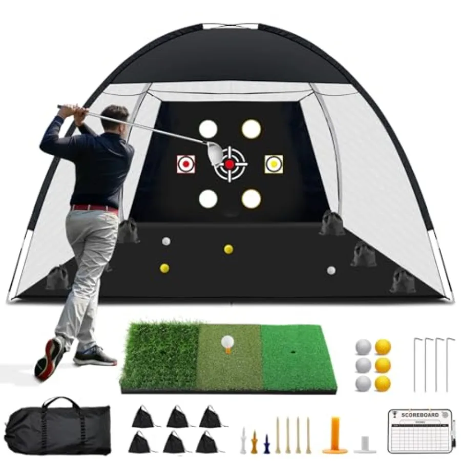 Golf Net, 10x7 Ft Practice Hitting Golf Net with Tri-Turf Mat, Ball, Tee, and Carring Bag, All-in-One Multi-Target Training Aid
Golf Net, 10x7 Ft Practice Hitting Golf Net with Tri-Turf Mat, Ball, Tee, and Carring Bag, All-in-One Multi-Target Training Aid