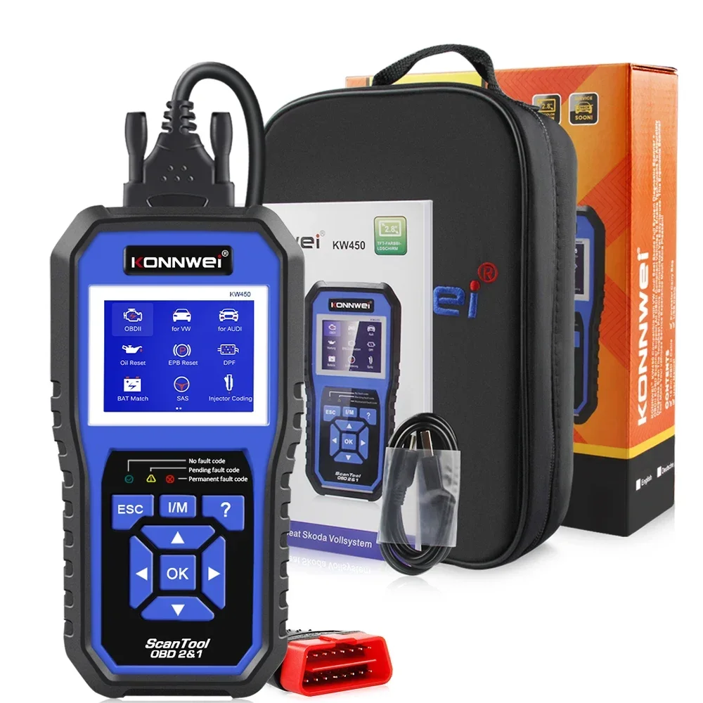 Диагностический сканер KONNWEI KW450 OBD2 для VAG (VW/AUDI) с функцией сброса кодов ABS и подушек безопасности, адаптер для автодиагностики
Диагностический сканер KONNWEI KW450 OBD2 для VAG (VW/AUDI) с функцией сброса кодов ABS и подушек безопасности, адаптер для автодиагностики