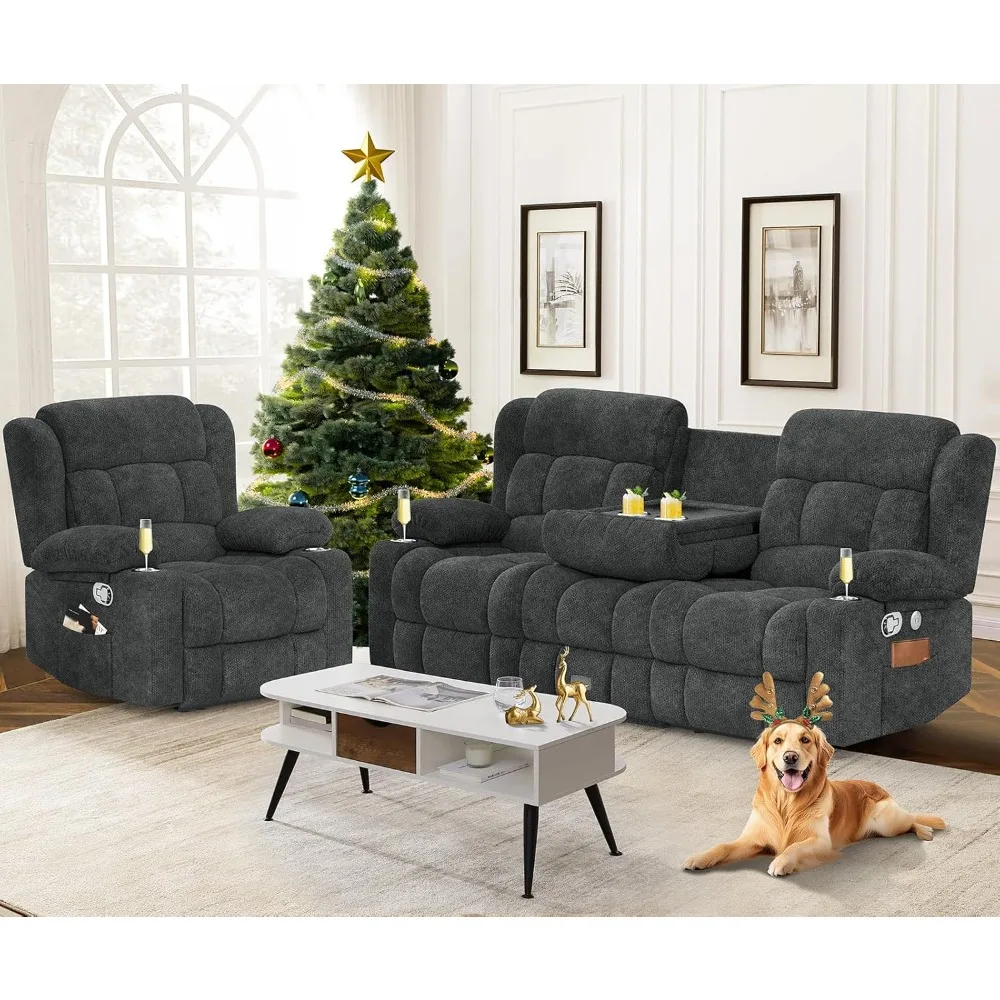 Loveseat Recliner Sofa Set, Flip Middle Backrest Design 3 Seater Reclining Sofa and Single Oversized Recliner Chair
Loveseat Recliner Sofa Set, Flip Middle Backrest Design 3 Seater Reclining Sofa and Single Oversized Recliner Chair