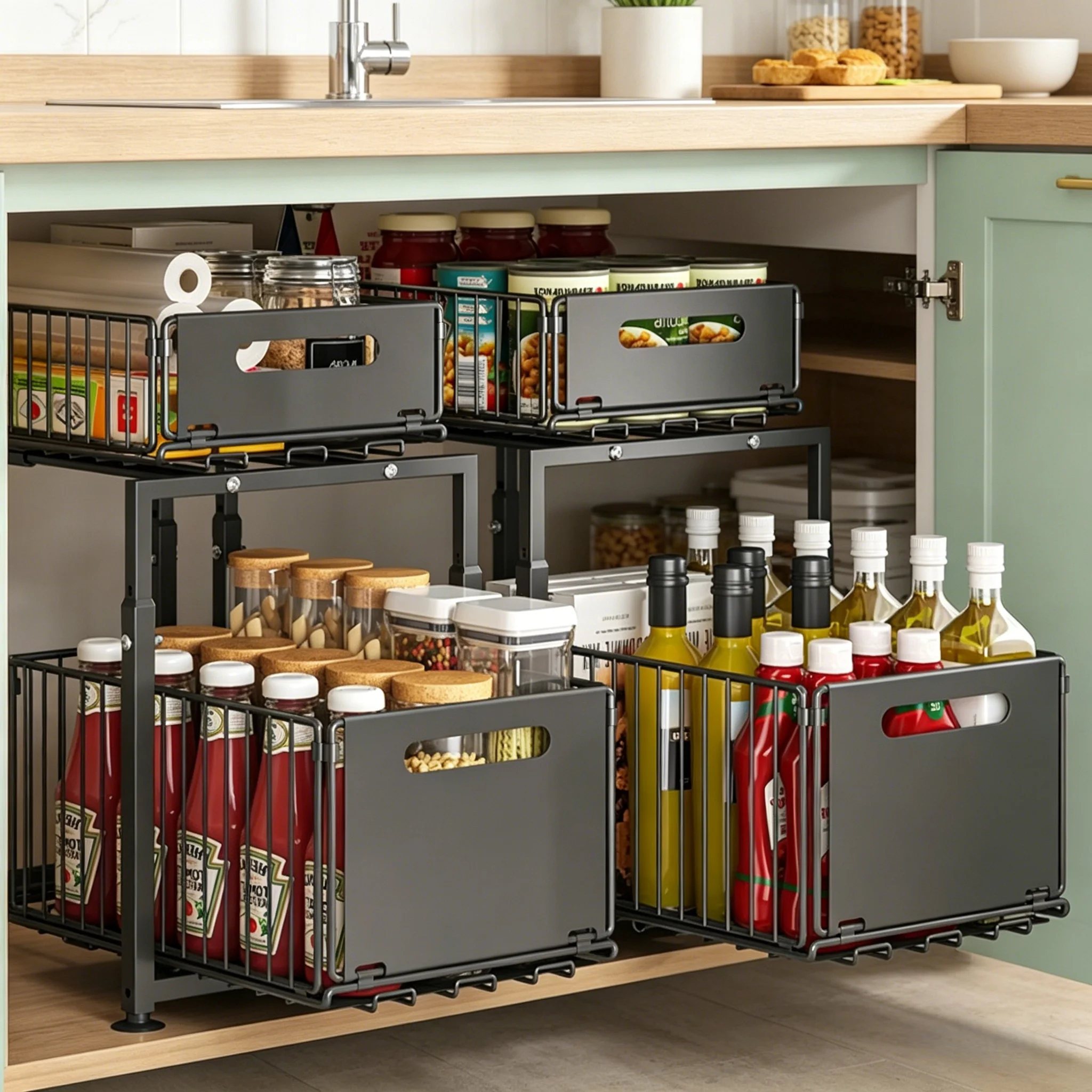 2-Tier Under Sink Organizer, Pull-Out Drawers, Storage for Kitchen & Bathroom, No-Drill Slide Out Storage, Adjustable Height
2-Tier Under Sink Organizer, Pull-Out Drawers, Storage for Kitchen & Bathroom, No-Drill Slide Out Storage, Adjustable Height