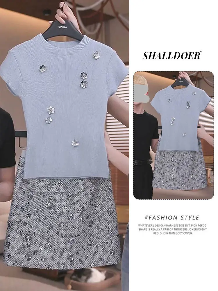 Summer 2026 Women's Knit Short Sleeve High Waist A-Line Skirt Two-Piece Set Fashionable Casual Breathable Polyester Fiber
Summer 2026 Women's Knit Short Sleeve High Waist A-Line Skirt Two-Piece Set Fashionable Casual Breathable Polyester Fiber