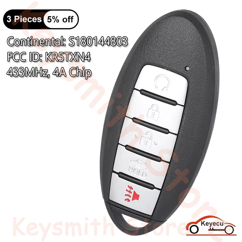 KEYECU 5 кнопок 433 МГц 4A чип для Nissan Altima Versa Sentra 2019 2020 2021 2022 автоматический умный дистанционный брелок KR5TXN4 S180144803
KEYECU 5 кнопок 433 МГц 4A чип для Nissan Altima Versa Sentra 2019 2020 2021 2022 автоматический умный дистанционный брелок KR5TXN4 S180144803