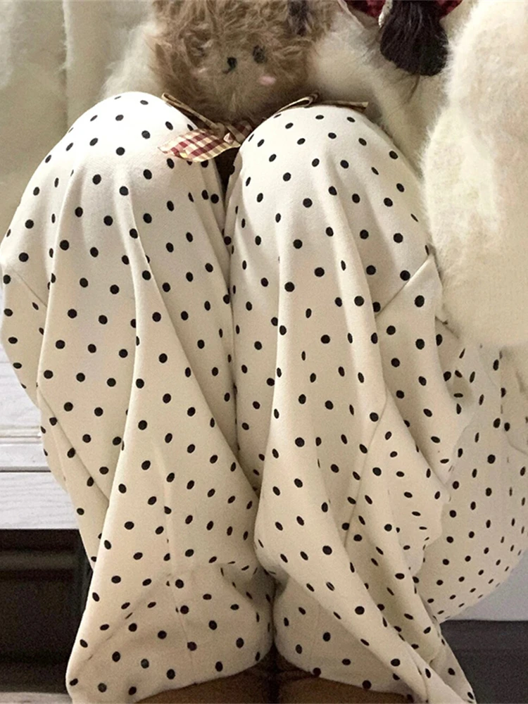 Polka Dot Thin Straight Casual Pants High Waist Loose Long Trousers for Women Autumn Winter Fleece Lined Wide Leg Floor Length
Polka Dot Thin Straight Casual Pants High Waist Loose Long Trousers for Women Autumn Winter Fleece Lined Wide Leg Floor Length