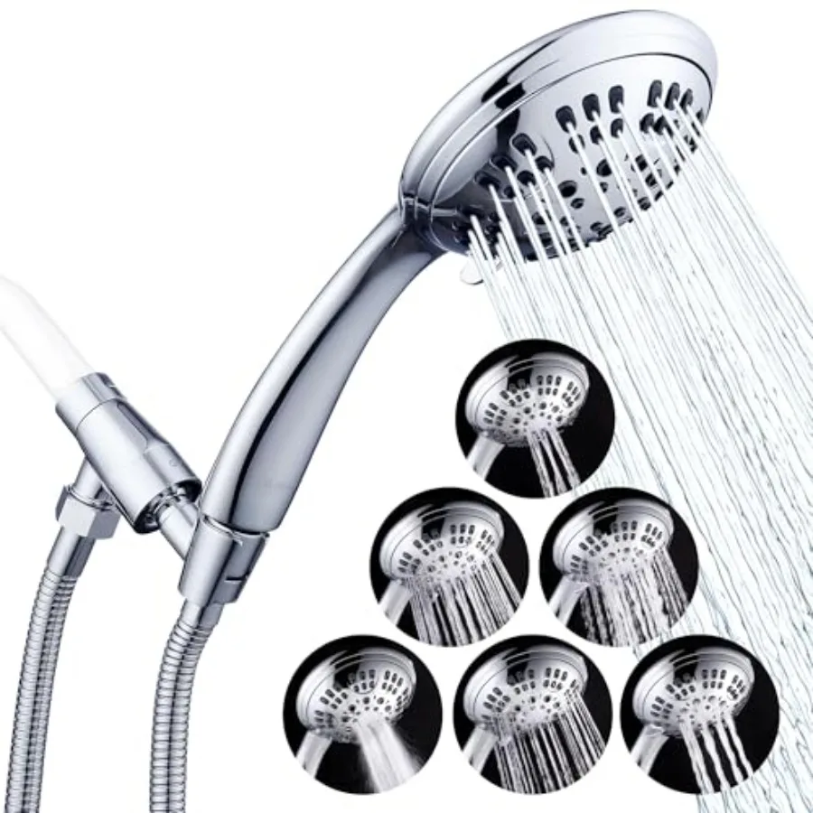 High Pressure Shower Head 6 Spray Setting with Adjustable Solid Brass Shower Arm Mount and Extra Long Flexible Stainless Steel
High Pressure Shower Head 6 Spray Setting with Adjustable Solid Brass Shower Arm Mount and Extra Long Flexible Stainless Steel