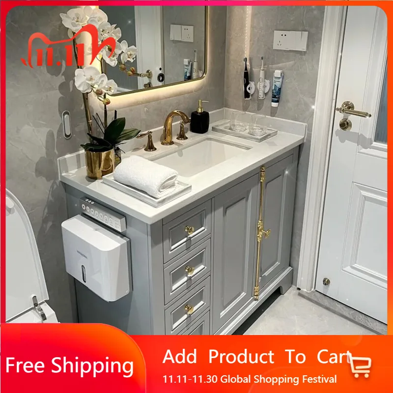 American Light Luxury Bathroom Cabinet Combination Solid Wood Hand Bathroom Cabinet Wash Basin Floor Banyo Dolabi Furniture
American Light Luxury Bathroom Cabinet Combination Solid Wood Hand Bathroom Cabinet Wash Basin Floor Banyo Dolabi Furniture