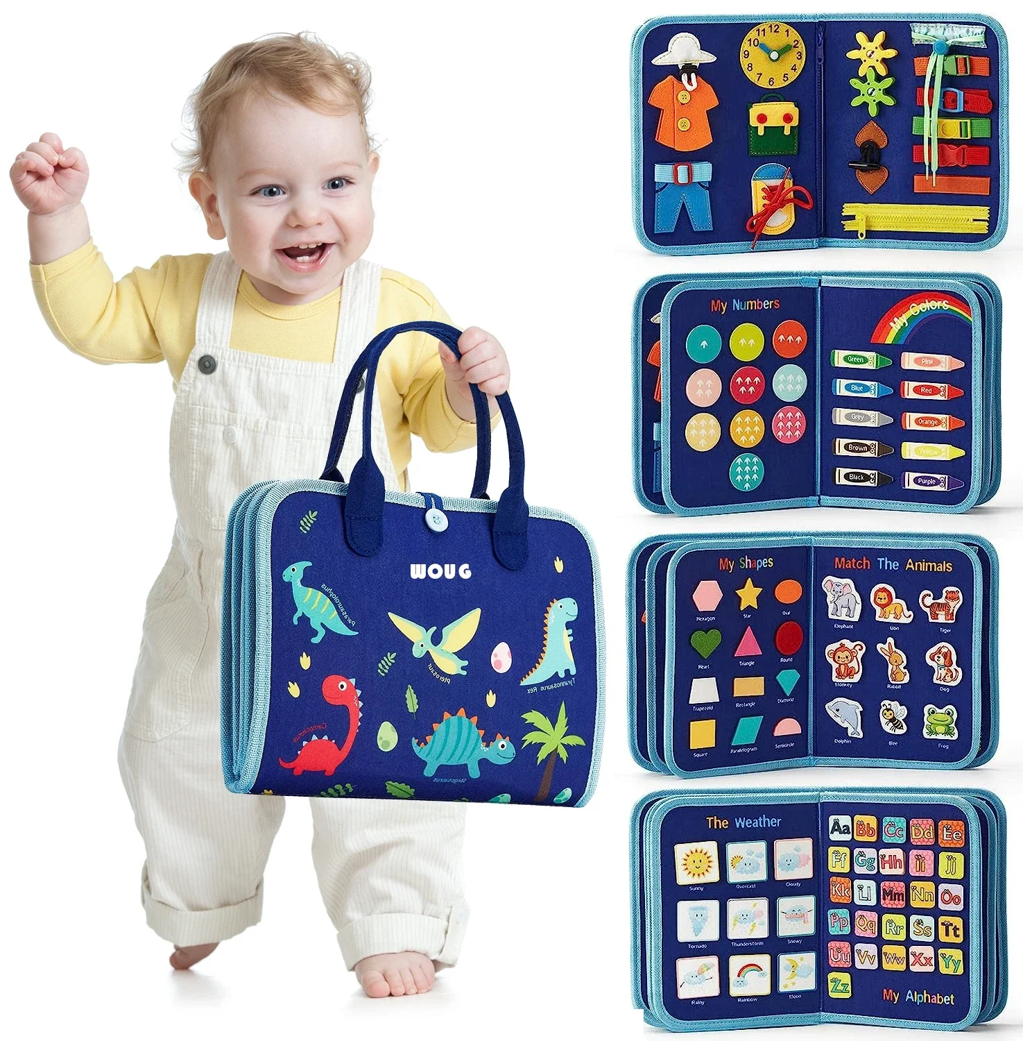 Toddlers Travel Busy Board for Boys Girls Montessori Toys for 2+ Year Old Preschool Learning Life Skill, Alphabet, Number, Shape
Toddlers Travel Busy Board for Boys Girls Montessori Toys for 2+ Year Old Preschool Learning Life Skill, Alphabet, Number, Shape