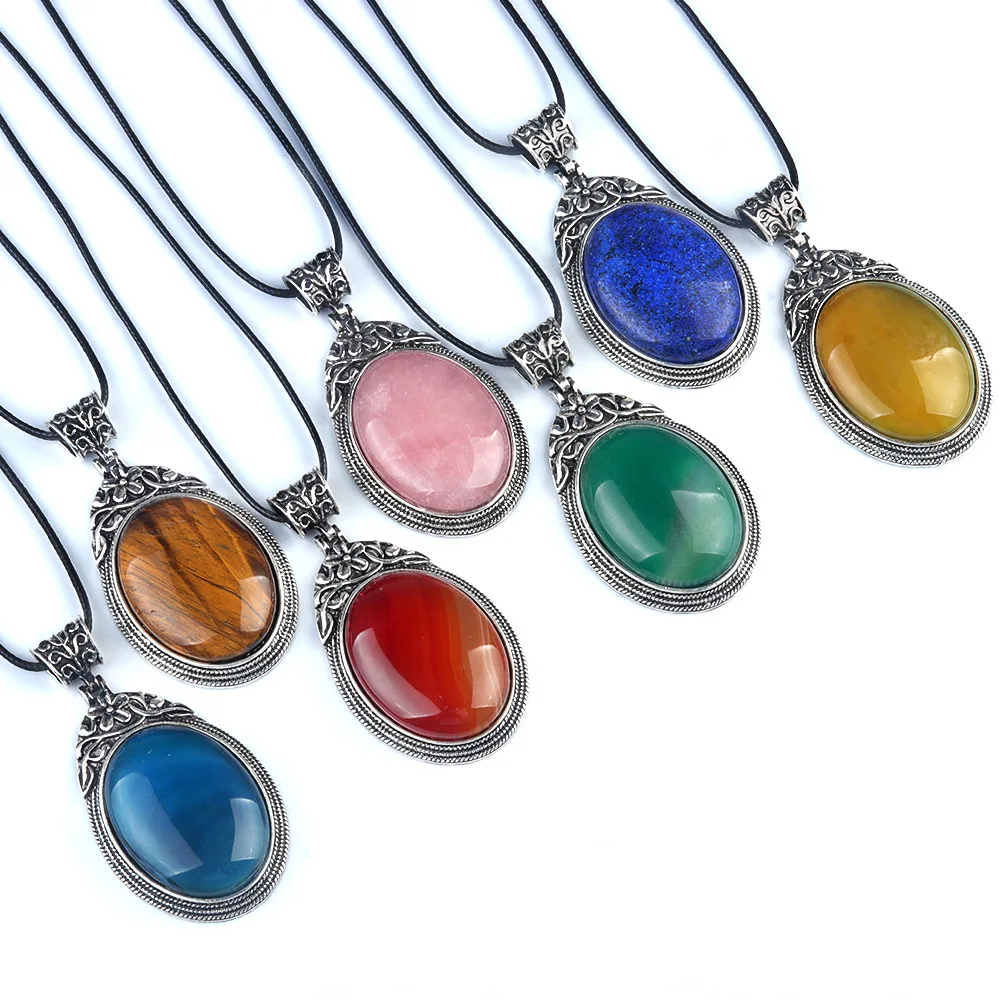 Antique Silver Plated Natural Stone Oval Pendant, Vintage Filigree Bezel Setting, Mixed Gemstone Jewelry for Women
Antique Silver Plated Natural Stone Oval Pendant, Vintage Filigree Bezel Setting, Mixed Gemstone Jewelry for Women