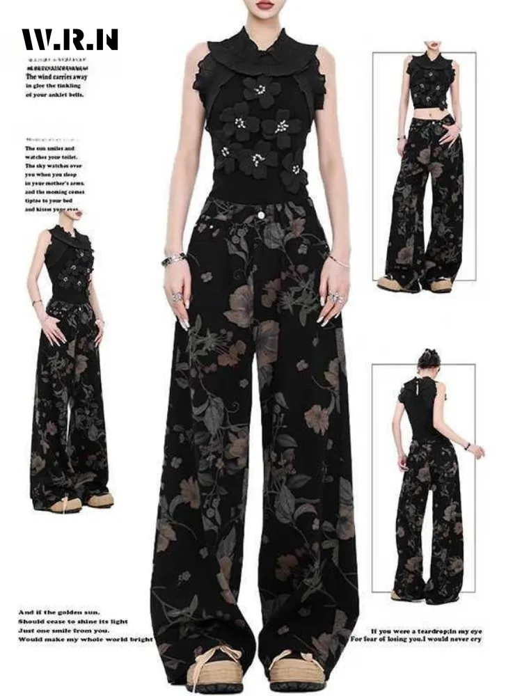 2025 Summer Retro Harajuku Floral Print Jeans Women's Casual Full Length Baggy Denim Trouser High Waist Y2K Elegant Pants
2025 Summer Retro Harajuku Floral Print Jeans Women's Casual Full Length Baggy Denim Trouser High Waist Y2K Elegant Pants