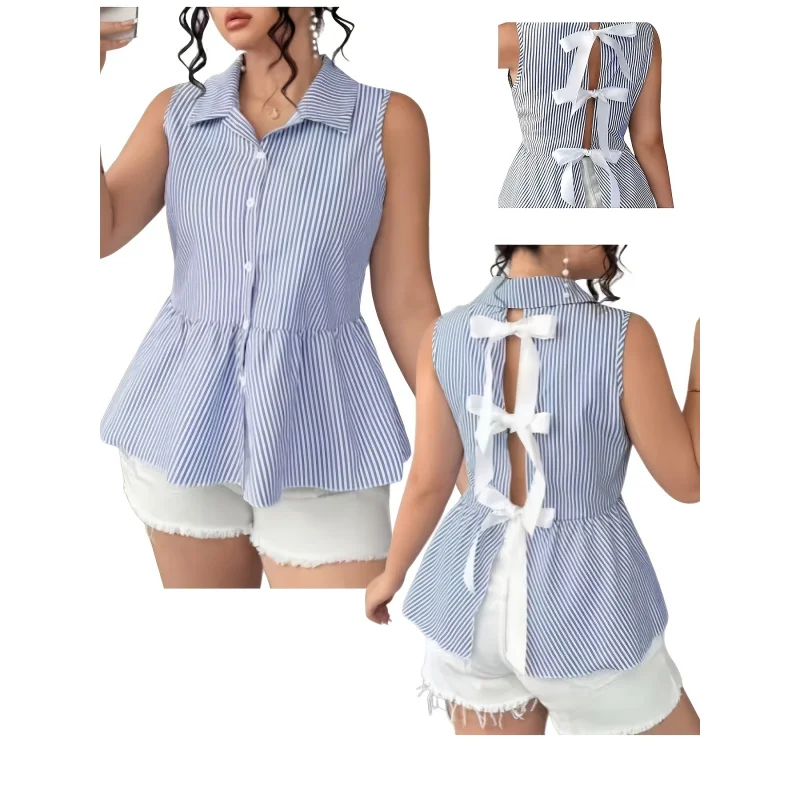 Vintage French Elegant Sleeveless Summer Shirt with a Bow Tie at Back
Vintage French Elegant Sleeveless Summer Shirt with a Bow Tie at Back