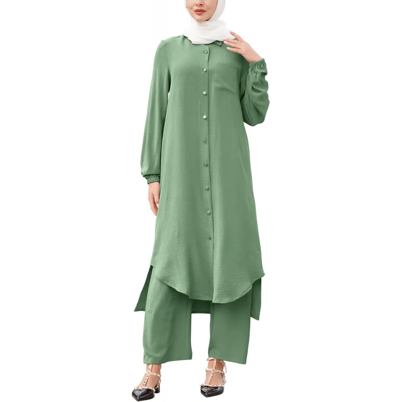 Abaya Dress for Women Muslim Set Long Sleeve Chiffon Islamic Dress Shirt with Pants 2PCS Dubai Prayer Casual Clothes
Abaya Dress for Women Muslim Set Long Sleeve Chiffon Islamic Dress Shirt with Pants 2PCS Dubai Prayer Casual Clothes