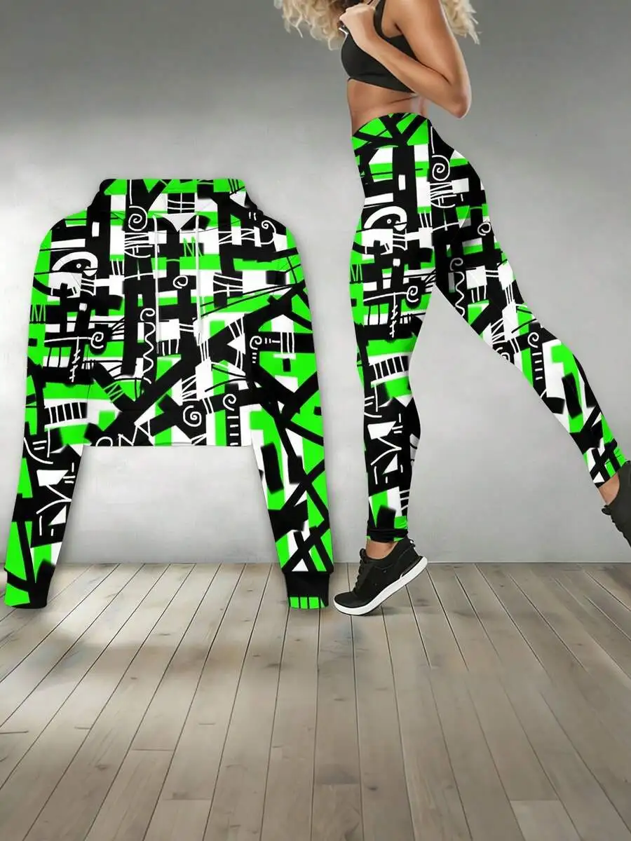 Womens Cropped Hoodie And High Waist Leggings Set Abstract Green Black White Pattern Yoga Activewear
Womens Cropped Hoodie And High Waist Leggings Set Abstract Green Black White Pattern Yoga Activewear