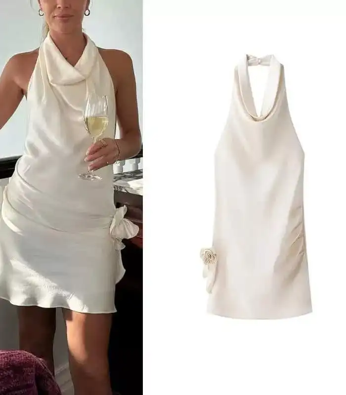 3D Flower Satin Halter-neck Short Dress 2025 New Fashion Beige Slim Sleeveless Dresses Backless Summer Party Dress For Women
3D Flower Satin Halter-neck Short Dress 2025 New Fashion Beige Slim Sleeveless Dresses Backless Summer Party Dress For Women