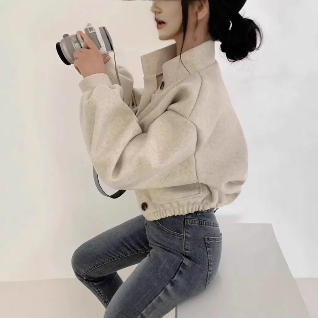 Women's Cool Korean Style Loose Casual Woolen Coat Autumn Winter New Arrival Short Collar Niche Lazy Style Fashion Outerwear 
Women's Cool Korean Style Loose Casual Woolen Coat Autumn Winter New Arrival Short Collar Niche Lazy Style Fashion Outerwear