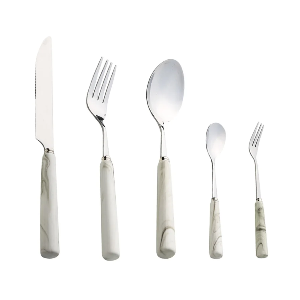5 Pcs Stainless Steel Cutlery Set Knife Fork Spoon Modern Marble Design Rust Resistant Elegant Tabletop Formal
5 Pcs Stainless Steel Cutlery Set Knife Fork Spoon Modern Marble Design Rust Resistant Elegant Tabletop Formal