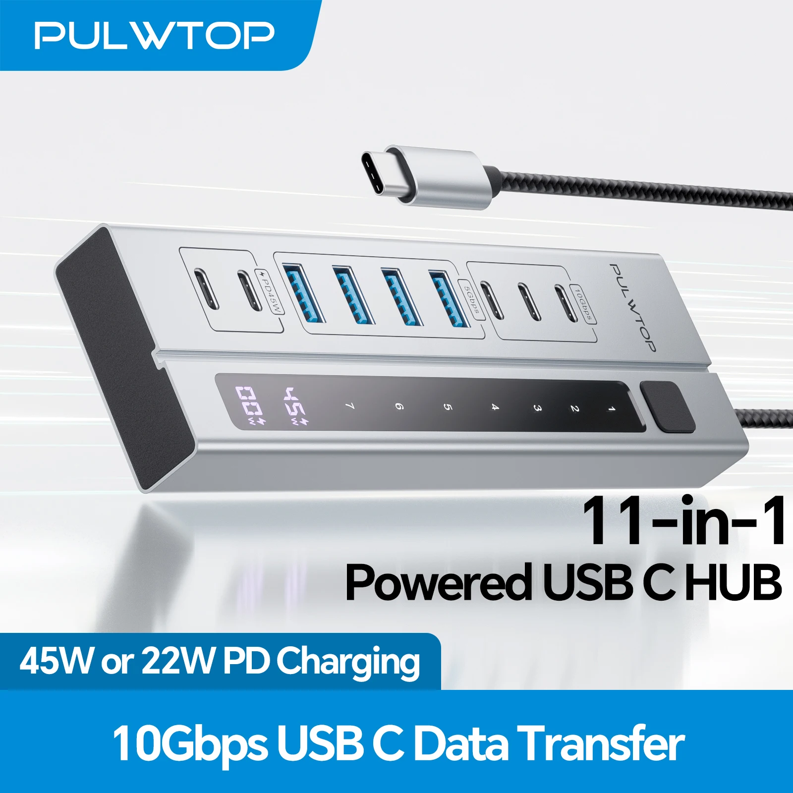 PULWTOP Powered USB C Hub, USB-C 10Gbps, USB-A 5Gbps, PD Charging Ports 24/45W, With 65W PD Power Adapter, All-in-One Data Hub
PULWTOP Powered USB C Hub, USB-C 10Gbps, USB-A 5Gbps, PD Charging Ports 24/45W, With 65W PD Power Adapter, All-in-One Data Hub