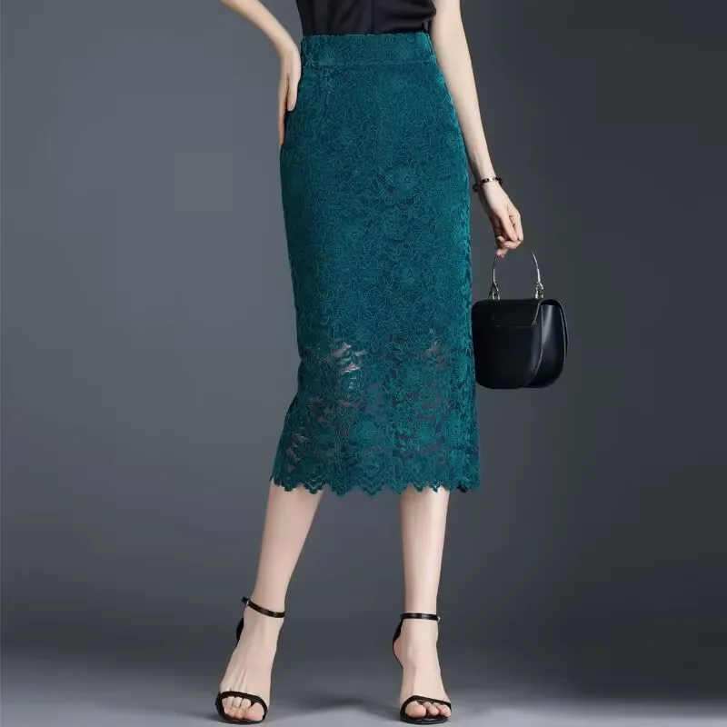 Flocking Lace Skirt Women's Summer Thin One-Step Skirt Medium And Long Rear Split Hip Wrap And Thin Temperament Straight Skirt
Flocking Lace Skirt Women's Summer Thin One-Step Skirt Medium And Long Rear Split Hip Wrap And Thin Temperament Straight Skirt