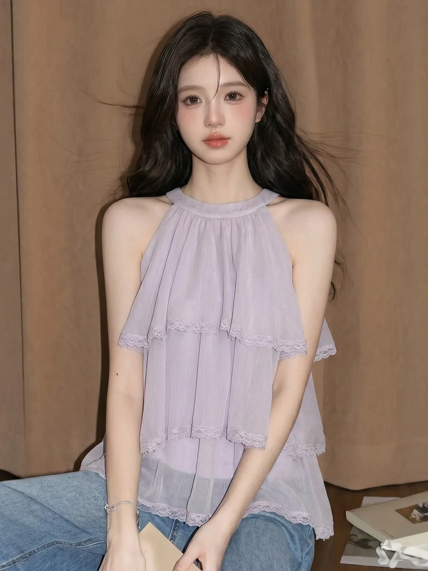 Purple Lace Neck Hanging Top Women Summer Cute Doll Shirt Shangpin Beautiful Bright Fairylike Chiffon Blouse French Style Loo...
Purple Lace Neck Hanging Top Women Summer Cute Doll Shirt Shangpin Beautiful Bright Fairylike Chiffon Blouse French Style Loo...