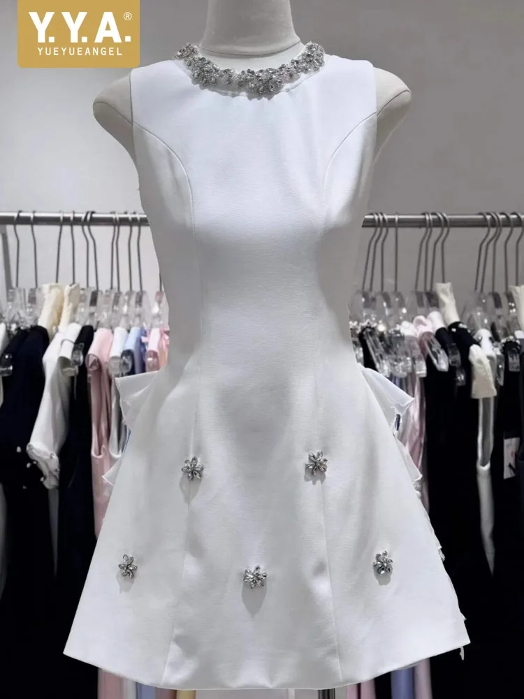 French Style Elegant Ladies Back Bowknot Ruffles Mini Tank Dress O Neck Shiny Diamonds Sleeveless Dresses Birthday Party Dress
French Style Elegant Ladies Back Bowknot Ruffles Mini Tank Dress O Neck Shiny Diamonds Sleeveless Dresses Birthday Party Dress