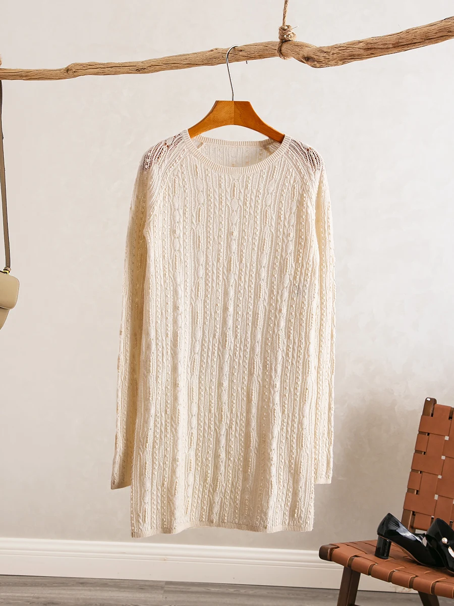 YongLeap Новинка ранней весны: Свободный длинный вязаный свитер с круглым вырезом, ажурным цветочным узором и декором в виде крючков, для повседневной носки
YongLeap Новинка ранней весны: Свободный длинный вязаный свитер с круглым вырезом, ажурным цветочным узором и декором в виде крючков, для повседневной носки