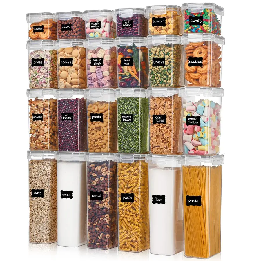 Airtight Food Storage Containers with Lids, 24 pcs Plastic Kitchen and Pantry Organization Canisters for Cereal, Dry Food, Flour
Airtight Food Storage Containers with Lids, 24 pcs Plastic Kitchen and Pantry Organization Canisters for Cereal, Dry Food, Flour