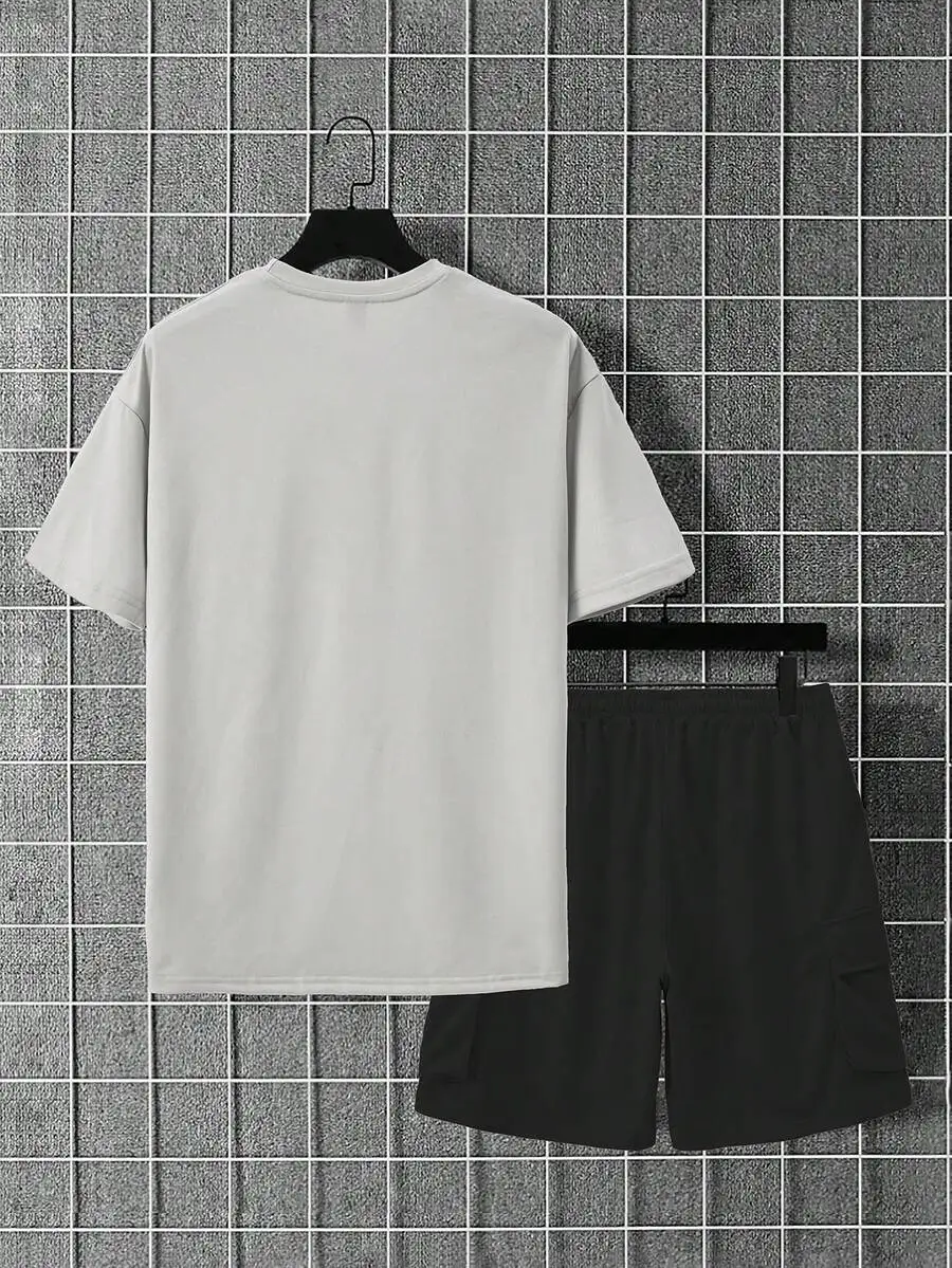 Mens Solid Color Round Neck Short Sleeve T-Shirt And Drawstring Waist Cargo Shorts 2 Piece Casual Set
Mens Solid Color Round Neck Short Sleeve T-Shirt And Drawstring Waist Cargo Shorts 2 Piece Casual Set