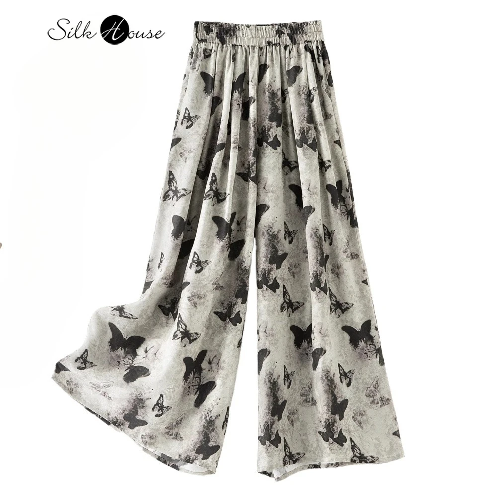 Hundred Butterfly Dancing Breathable 100% Natural Mulberry Silk HuaLuo Elastic Waist Loose Temperament Women's Wide Leg Pants 
Hundred Butterfly Dancing Breathable 100% Natural Mulberry Silk HuaLuo Elastic Waist Loose Temperament Women's Wide Leg Pants