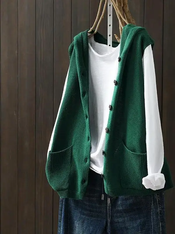 Women's Hooded Knitted Vest Casual Loose Double ket Svel Outerwear oulder Pad 2025 Autumn Winter New Sle
Women's Hooded Knitted Vest Casual Loose Double ket Svel Outerwear oulder Pad 2025 Autumn Winter New Sle