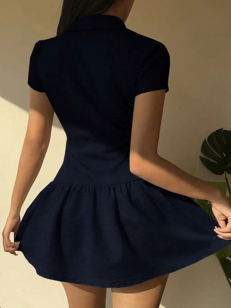 Casual Short Sleeve Solid Color Ruffle Hem Button Up Dress
Casual Short Sleeve Solid Color Ruffle Hem Button Up Dress
