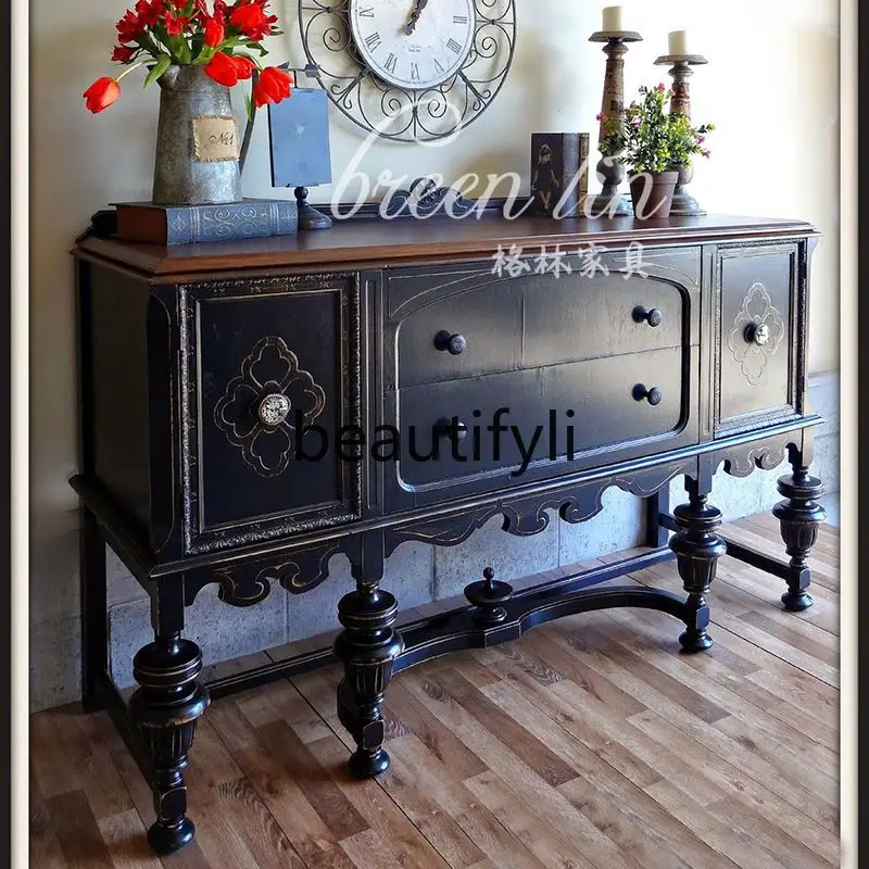 French retro solid wood dining side cabinet/American country living room wall decorative cabinet/partition side cabinet entrance
French retro solid wood dining side cabinet/American country living room wall decorative cabinet/partition side cabinet entrance