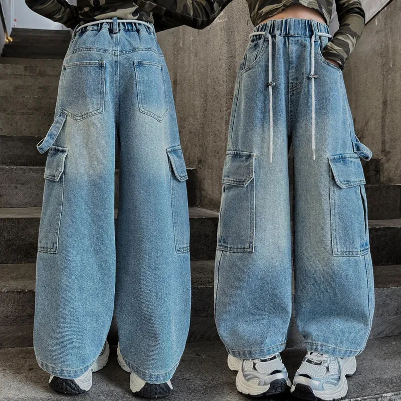 New Casual Children Wide Cargo Jeans with Large Pockets for Tweens Girl Spring Autumn Loose Drawstring Denim Pants Age 5 To 14 T
New Casual Children Wide Cargo Jeans with Large Pockets for Tweens Girl Spring Autumn Loose Drawstring Denim Pants Age 5 To 14 T
