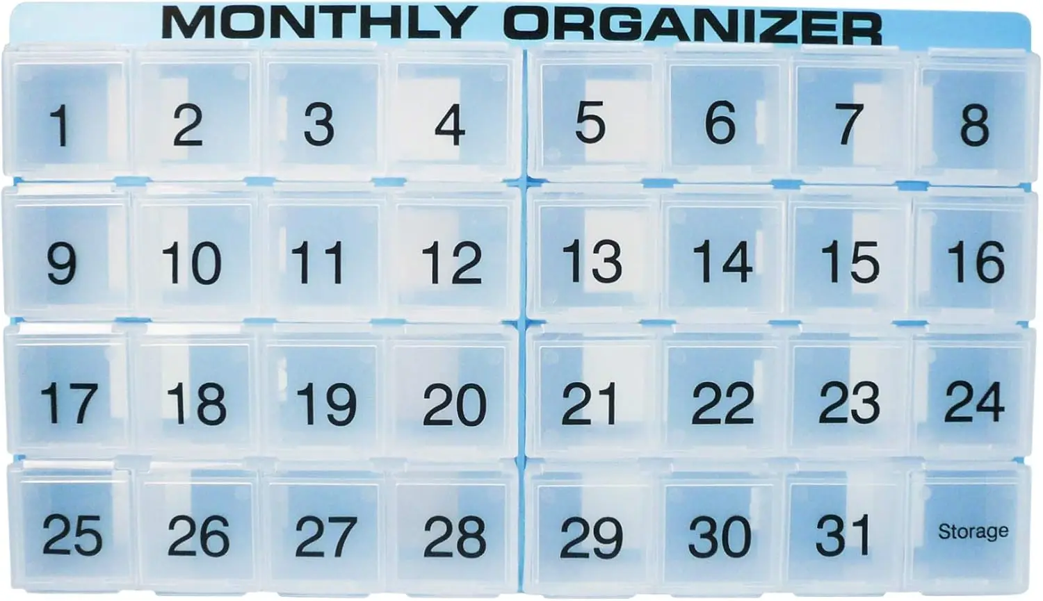 31 Compartment Monthly Pill Organizer with Removable Daily Trays
31 Compartment Monthly Pill Organizer with Removable Daily Trays
